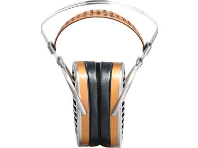 Casque hifi ouvert Hifiman HE1000 V2 Stealth Magnet, vue de face, arceau marron clair, coussinets noirs, grille argentée