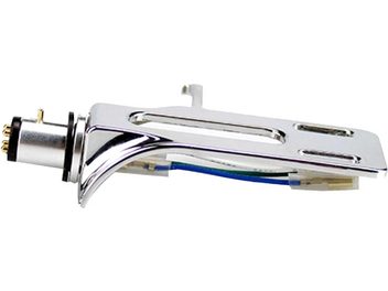 Chrome Enova HIFI PCHS 10 SL headshell, tapered arm with shell and counterweight, on white background