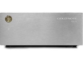 Eraldi Gold Note PSU-10 hõbedane toiteplokk, ristkülikukujuline harjatud metallist korpus, vasakus ülanurgas kuldne logo