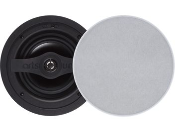 Enceinte encastrable ArtSound SMART IN SINGLE, vue de face, grille circulaire blanche, haut-parleur noir visible à gauche