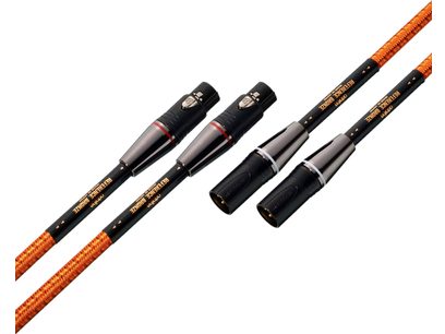 Ortofon REFERENCE BRONZE XLR 1m analog audio cable, black and silver metal connectors, orange braided sleeve