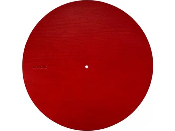 Turntable platter cover Bringhs, carmine finish, circular, central hole, smooth surface, embossed Bringhs logo