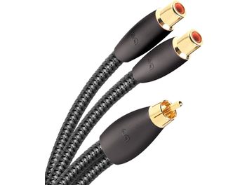 Cavo divisore audio RCA Audioquest FLX-X, connettori placcati oro, guaina intrecciata nera, vista dall'alto