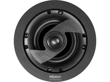 Enceinte encastrable Elipson IC6, vue de face, grille noire circulaire avec haut-parleur central et 8 vis de fixation