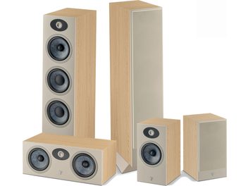 Πακέτο ηχείων Focal Theva N°3 σε ανοιχτή απόχρωση δρυός, 5 ηχεία 3 μεγεθών με μαύρα μεγάφωνα