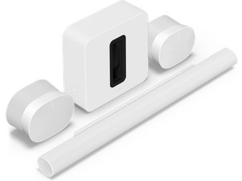 Barre de son ARC Ultra, Sub Gen4, Era 300 blanc mat, vue de dessus, forme rectangulaire, coins arrondis, surface lisse