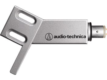 Audio Technica AT-HS4SV silver turntable headshell with two oval openings and a cylindrical connector