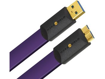 USB 3.0 A to micro B purple and black cable, gold-plated connectors, black braided jacket, Wireworld Ultraviolet 8, 2 meters