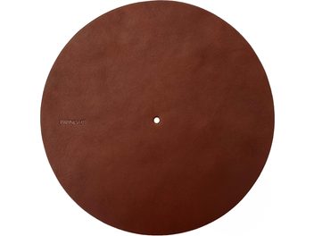 Turntable platter cover Bringhs, textured chestnut, circular, top view, central hole, uniform surface, Bringhs inscription