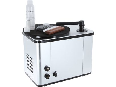 Machine à laver les disques vinyles Enova HIFI MNV 50V argentée, avec brosse, réservoir et bouteille de produit nettoyant