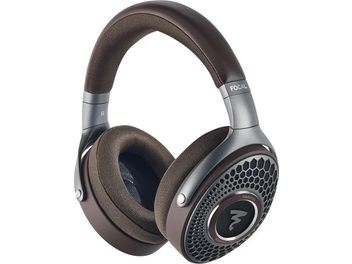 Åben hi-fi hovedtelefon Focal HADENYS i sort og gråsølv, set fra højre profil, brune stofpuder og hovedbøjle