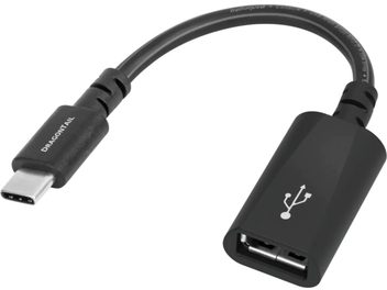 Cavo USB-C nero Audioquest DragonTail, connettori USB-C e USB-A, curvato, logo bianco sul connettore USB-C