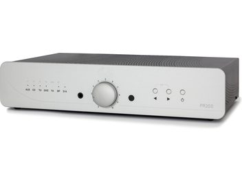 Atoll PR200 Signature stereo preamplifier in silver, with brushed aluminum faceplate, knobs, jacks, and buttons