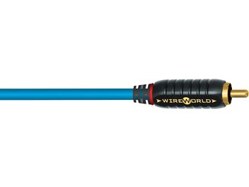 Wireworld Stream Subwoofer blå og rød lydkabel med forgyldte stik, sort flettet kappe og hvide markeringer