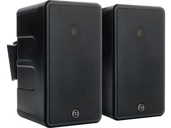 To sorte Monitor Audio Climate 60 udendørs højttalere set forfra, med metalgitre