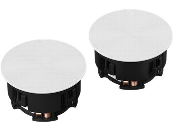 Due altoparlanti da incasso a soffitto Sonos In-Ceiling da 6 pollici, circolari, griglia bianca, bordo nero