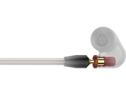 Casque intra-auriculaire Sennheiser IE 600 gris avec embouts en mousse, connecteur jack coudé doré et câble transparent