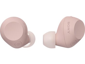 Sony WF-C710N in-ear hovedtelefoner i mat lyserød plast, gennemsigtige silikonepropper, synlige runde mikrofonriste, præsenteret side om side i trekvart-vinkel