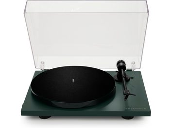 Platină hi-fi Triangle Lunar 1 verde, carcasă din plexiglas, platan negru mat, braț de citire, fundal alb
