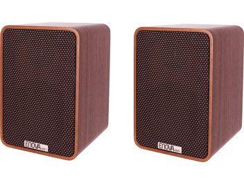 Piltoota saabrasvahtline Enova HIFI VELA II laualt vaadetud, puuvärvine lõpus, musta grilliga, suvalisega nurkadega, logo allosas