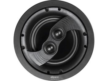 Enceinte encastrable Elipson IC6ST, vue de face rapprochée, deux haut-parleurs circulaires concentriques noirs dans un cadre rond noir mat