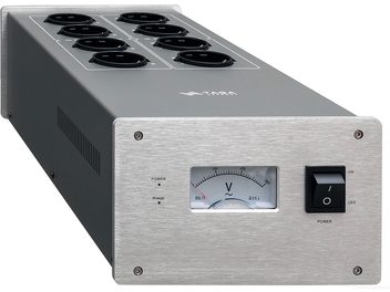 Conditionneur secteur Taga Harmony PC-5000 argent, 8 prises, voltmètre analogique, interrupteurs on/off et phase, boîtier métal