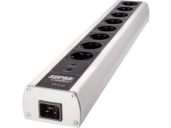 Multiprise Supra MainBlock MD08-EU/SP MK3 grise, 8 prises secteur, interrupteur on/off, vue de dessus en perspective