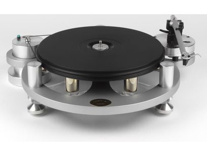 Michell Engineering Gyro SE Plattenspieler mit Tecno Arm Tonarm in Silber, HR Power Supply Netzteil und Iso Base Basis, Frontansicht