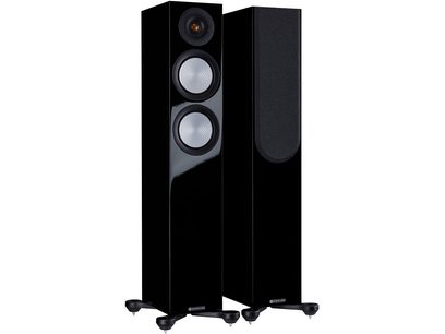 Enceintes colonnes Monitor Audio Silver 200 7G noir laqué, vue de face, tweeter et deux haut-parleurs médium-grave