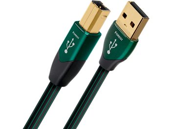 1.5 meter Audioquest Forest USB A to B cable, gold-plated connectors, green and black jacket