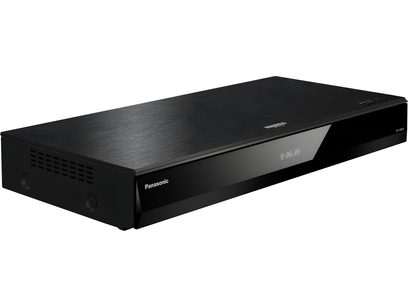 Panasonic DP-UB820EFK 4K Blu-ray atskaņotājs, melns, nedaudz slīps priekšējais skats, digitālais displejs priekšpusē