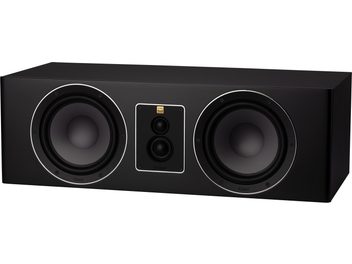 Enceinte centrale Magnat Signature Center Pro II noir satin, vue de face, 2 haut-parleurs circulaires, 2 tweeters centraux, boîtier rectangulaire