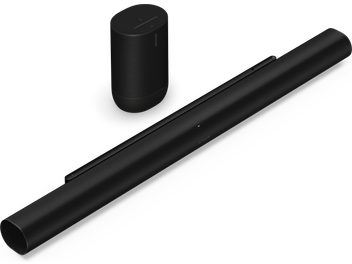Barre de son ARC Ultra et enceinte Move 2 noir mat, vue de dessus, forme cylindrique, surface lisse, logo visible
