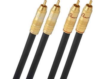 Oehlbach NF 214 Master 0,5 m must pehme plastikkattega analoog RCA helikaabel, neli kullatud metallist isasliitmikku knurlingu ja ühe punase märgistusega, kerge eestvaade
