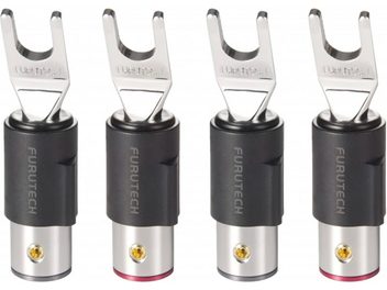 4 Furutech FT-211 μπανάνες ροδίου, μαύρο κυλινδρικό σώμα, ασημένιο πιρούνι, παρουσιάζονται ευθυγραμμισμένες