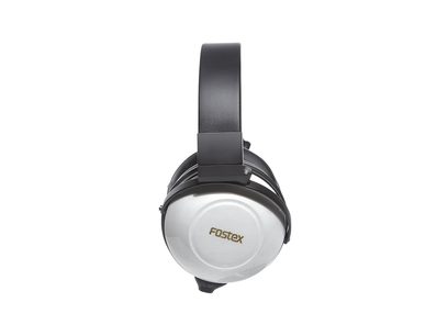 Casque hifi filaire Fostex TH-900 Mk2 blanc nacré, vue latérale, coque fermée en métal à logo doré et arceau noir en cuir synthétique