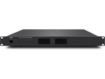NAD CI8-120 DSP multirumsförstärkare i svart borstad metall, framsida i 1U-format med rund strömbrytare till vänster, statusdioder i rad och dubbla centrala ventilationsgaller