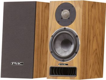 PMC Twenty5.22i bookshelf speaker in light oak, rectangular, black tweeter and woofer, central vent