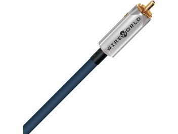 Câble pour caisson de basses Wireworld Luna 10 Mono 8m, gaine cylindrique bleu foncé, connecteur RCA métallique argenté et doré