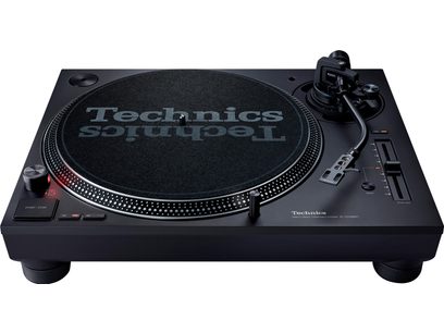 Πικάπ hi-fi Technics SL-1210Mk7EG μαύρο, κάτοψη σε λευκό φόντο, αλουμινένιος δίσκος, βραχίονας ανάγνωσης