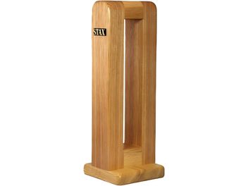 Support en bois pour casque audio STAX HPS-2, forme verticale arrondie avec fente centrale, grain du bois apparent