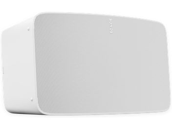Enceinte sans fil connectée Sonos Five blanc mat, vue de face, forme rectangulaire arrondie, grille perforée blanche