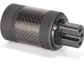 UHQ C15R Power Adapter Plug DRUCK, angled view, textured black cylindrical body, 3-pin connector, silver screw