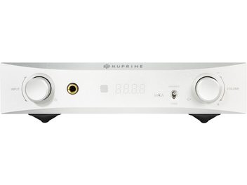Nuprime DAC-9X silver audio DAC converter, matte silver front panel, white digital display, black rotary knobs