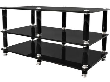 Έπιπλο ήχου-εικόνας Norstone Design Stäbbl AV, 3 μαύρες γυάλινες επιφάνειες, 8 χρωμιωμένα κυλινδρικά πόδια