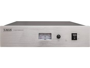 Conditionneur secteur Taga Harmony PF-2000 argent, face avant avec voltmètre, interrupteur, connecteur et bouton rotatif