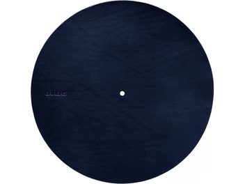 Turntable platter cover Bringhs navy, circular, top view, textured surface, central hole, Bringhs inscription visible