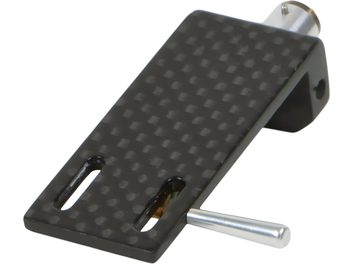 SME carbon vinyl turntable headshell with textured surface, two elongated slots, and a silver metallic cylinder