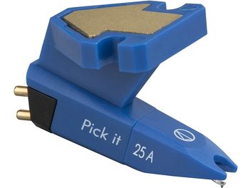 Pro-Ject Pick it 25 A blå vinylpickup-celle, set ovenfra og fra siden, trekantet form, diamantspids