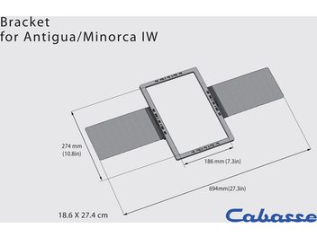 Teknisk diagram med dimensioner for et rektangulært monteringssæt fra Cabasse til Antigua og Minorca højttalere